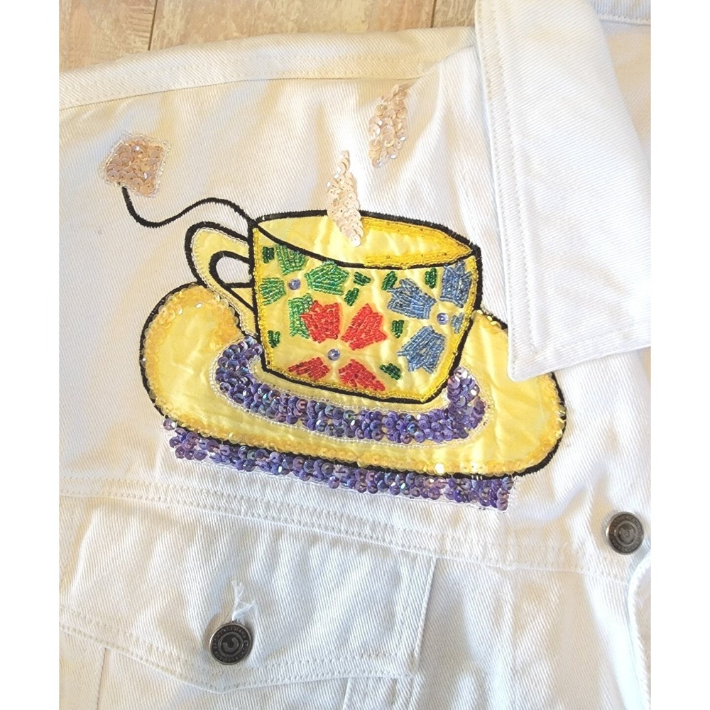 Cedars Womens L 198O's Vintage White Denim Jean Jacket STAINS Needs Cleaning - Picture 10 of 14